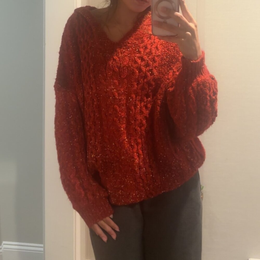 Cider Size Small Red Knit Hooded Sweater